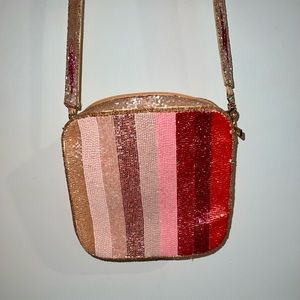 COPY - Moyna hot pink stripe beaded purse with lightning bolts